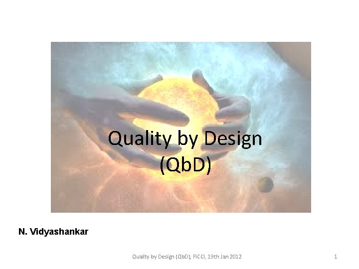 Quality by Design (Qb. D) N. Vidyashankar Quality by Design (Qb. D), FICCI, 19