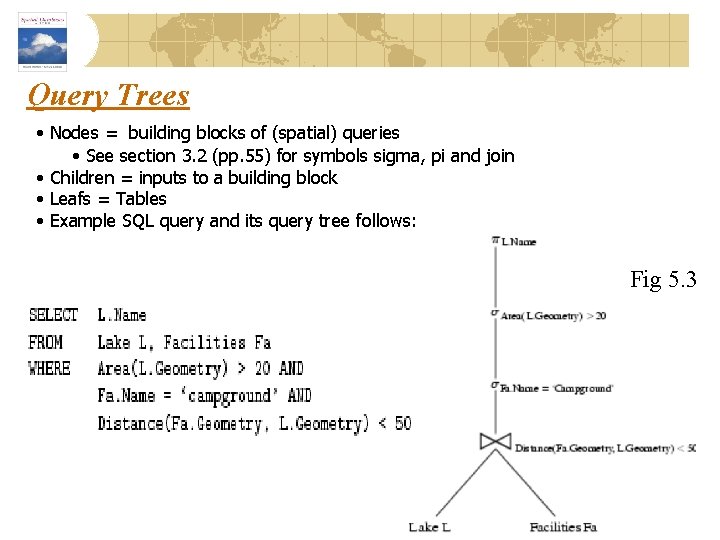 Query Trees • Nodes = building blocks of (spatial) queries • See section 3.