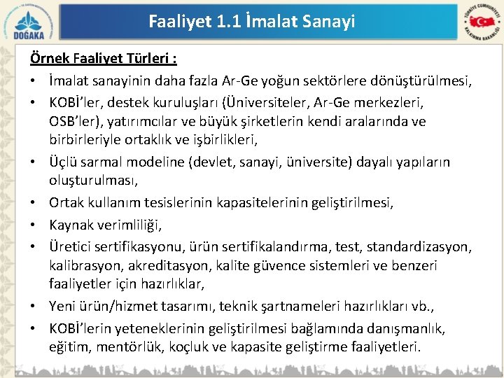 Faaliyet 1. 1 İmalat Sanayi Örnek Faaliyet Türleri : • İmalat sanayinin daha fazla