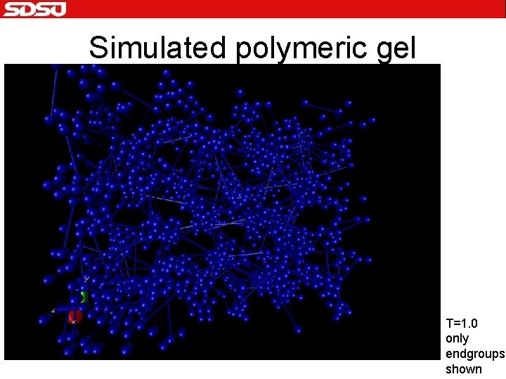 Simulated polymeric gel T=1. 0 only endgroups shown 