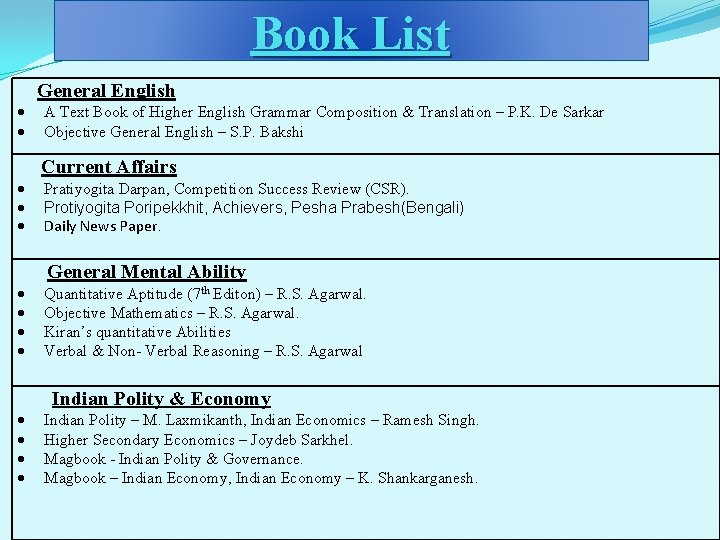 Book List General English A Text Book of Higher English Grammar Composition & Translation