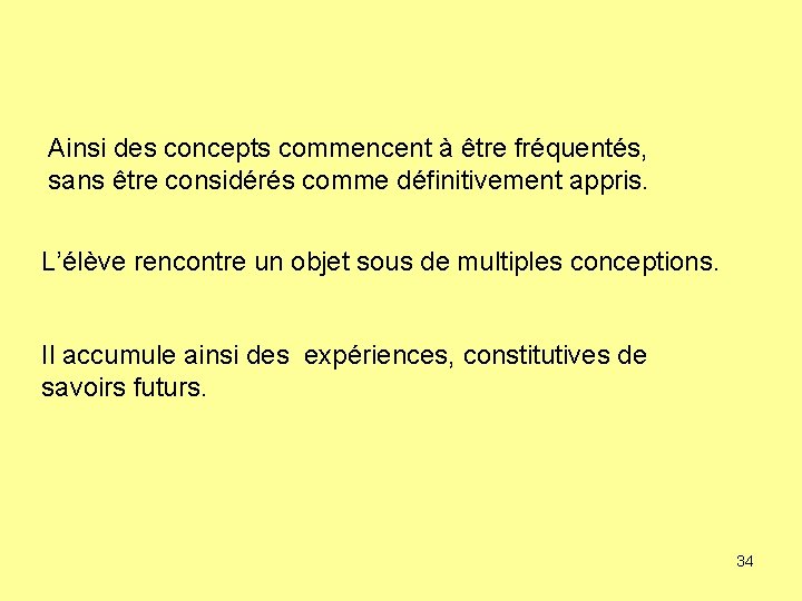 Ainsi des concepts commencent à être fréquentés, sans être considérés comme définitivement appris. L’élève