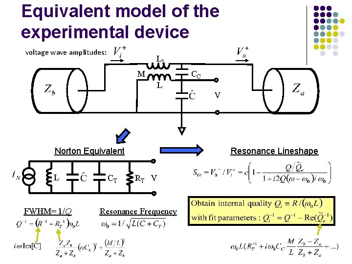 Equivalent model of the experimental device voltage wave amplitudes: L 1 M L CC