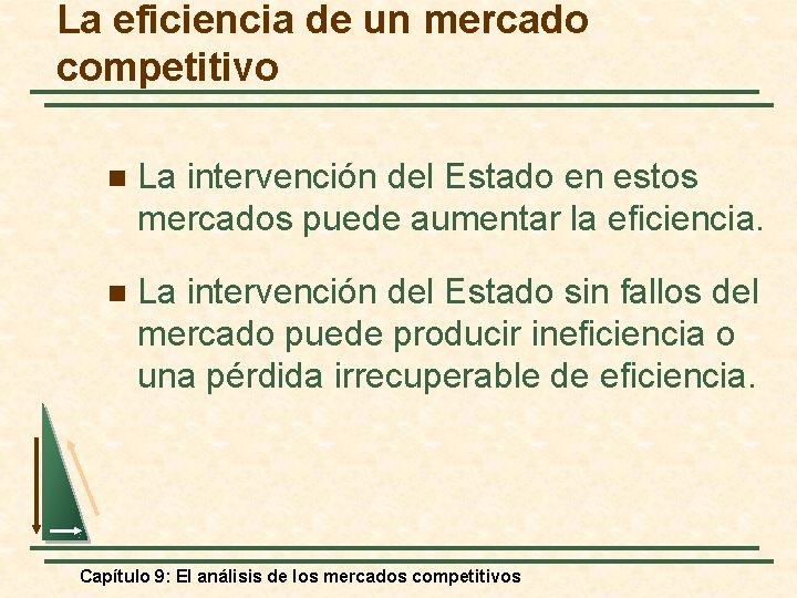La eficiencia de un mercado competitivo n La intervención del Estado en estos mercados