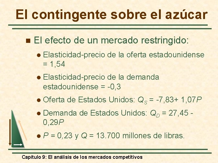 El contingente sobre el azúcar n El efecto de un mercado restringido: l Elasticidad-precio