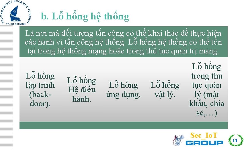 b. Lỗ hổng hệ thống Click to edit Master title style Là nơi mà