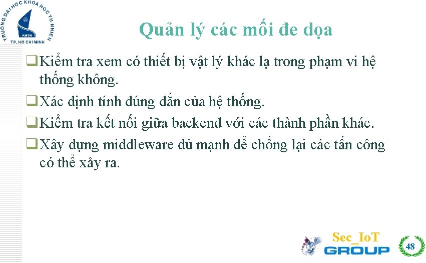 Click to edit Master title style Quản lý các mối đe dọa q Kiểm