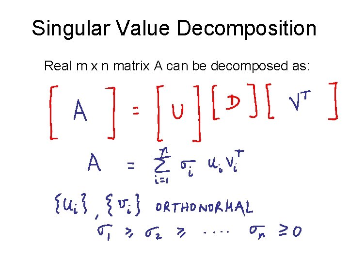 Singular Value Decomposition Real m x n matrix A can be decomposed as: 