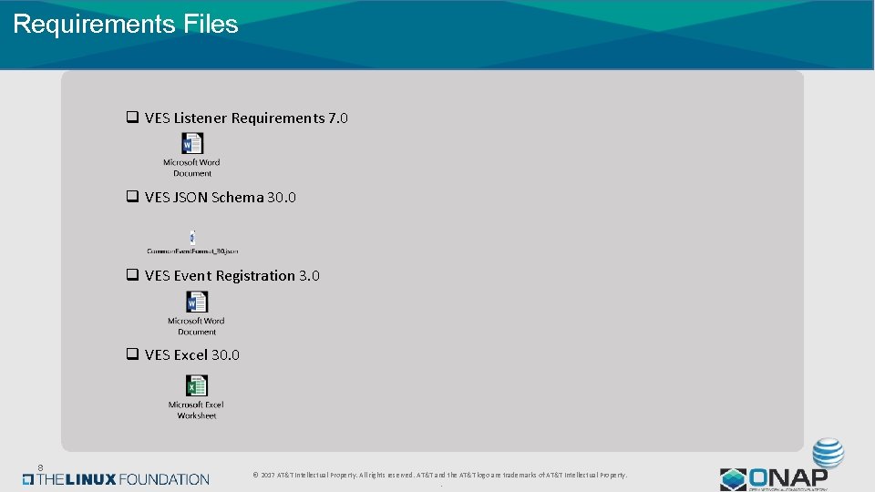 Requirements Files q VES Listener Requirements 7. 0 q VES JSON Schema 30. 0