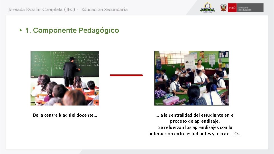 1. Componente Pedagógico De la centralidad del docente… … a la centralidad del estudiante