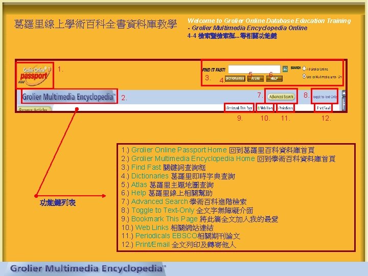 葛羅里線上學術百科全書資料庫教學 Welcome to Grolier Online Database Education Training - Grolier Multimedia Encyclopedia Online 4