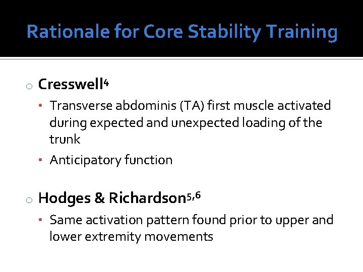 The Impact of Core Stability on Lower Extremity