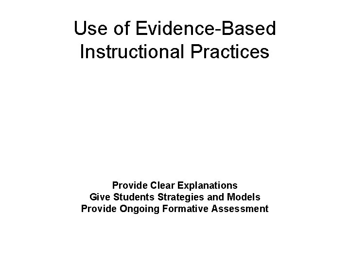 Use of Evidence-Based Instructional Practices Provide Clear Explanations Give Students Strategies and Models Provide