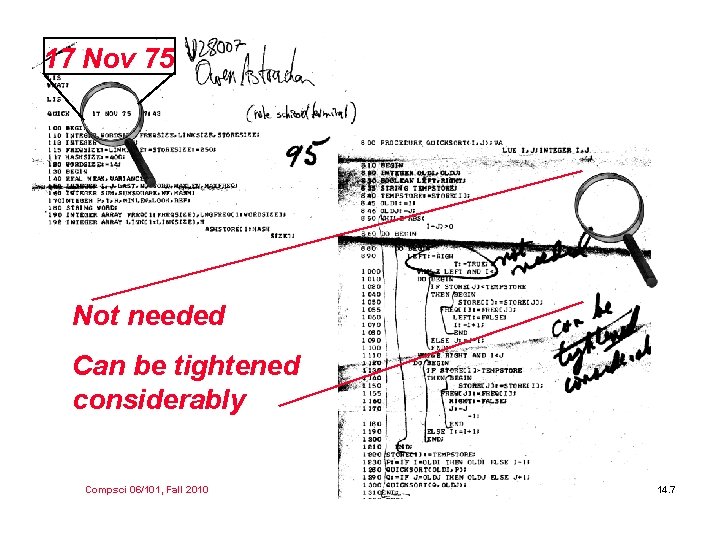 17 Nov 75 Not needed Can be tightened considerably Compsci 06/101, Fall 2010 14.