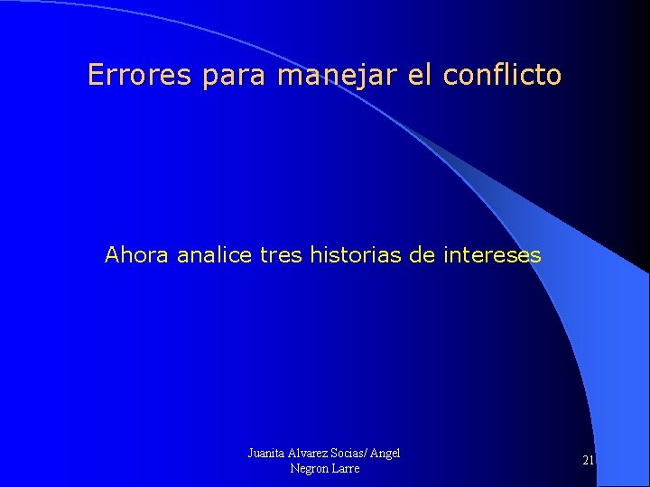 Errores para manejar el conflicto Ahora analice tres historias de intereses Juanita Alvarez Socias/