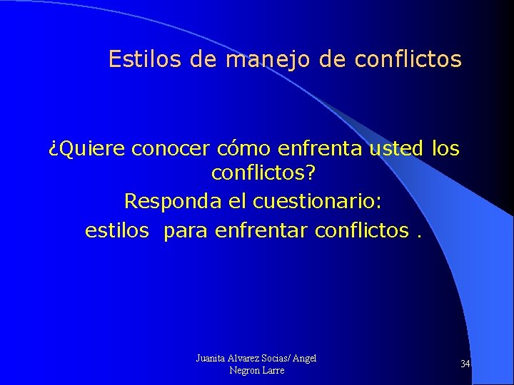 Estilos de manejo de conflictos ¿Quiere conocer cómo enfrenta usted los conflictos? Responda el
