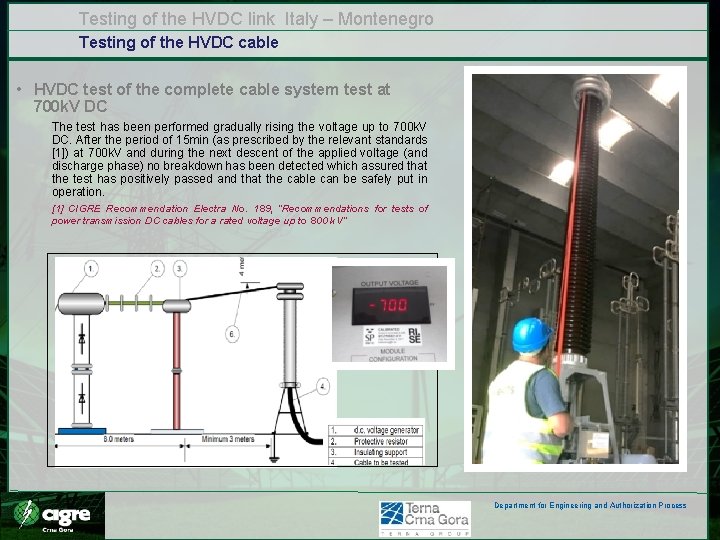 Testing of the HVDC link Italy – Montenegro Testing of the HVDC cable • Testing of the HVDC link Italy – Montenegro Testing of the HVDC cable •