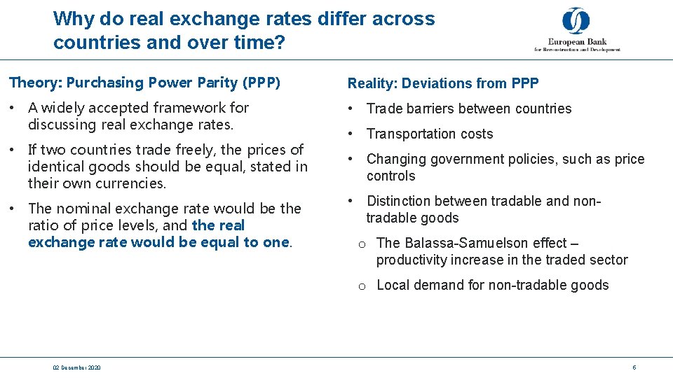 Why do real exchange rates differ across countries and over time? Theory: Purchasing Power
