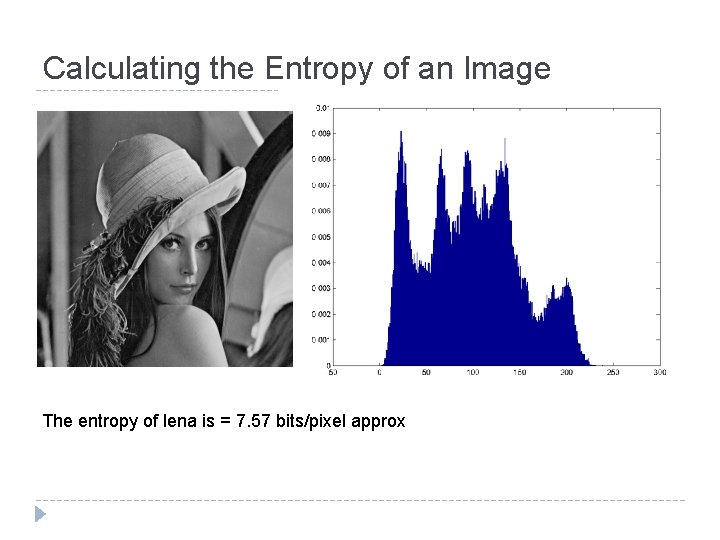 Calculating the Entropy of an Image The entropy of lena is = 7. 57