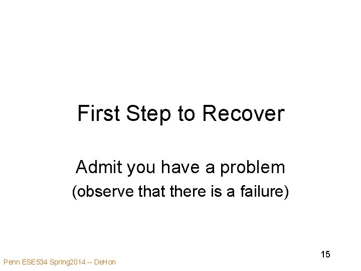 First Step to Recover Admit you have a problem (observe that there is a