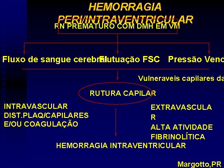 HEMORRAGIA PERI/INTRAVENTRICULAR RN PREMATURO COM DMH EM VM Fluxo de sangue cerebral Flutuação FSC