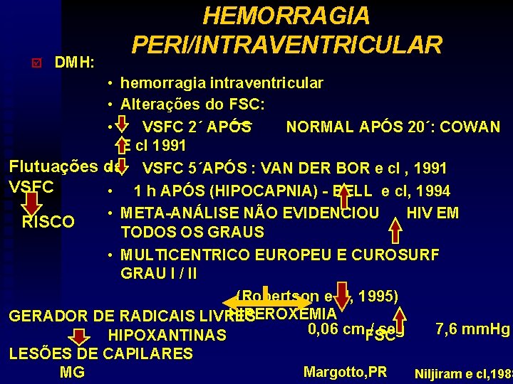 þ DMH: HEMORRAGIA PERI/INTRAVENTRICULAR • hemorragia intraventricular • Alterações do FSC: • VSFC 2´