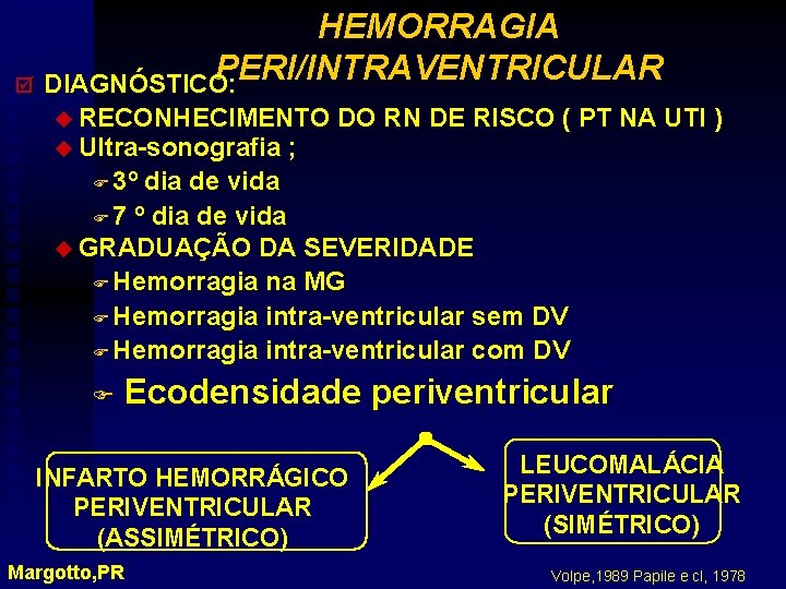 HEMORRAGIA PERI/INTRAVENTRICULAR þ DIAGNÓSTICO: u RECONHECIMENTO u Ultra-sonografia ; DO RN DE RISCO (