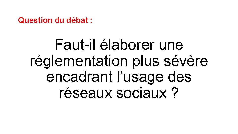 Question du débat : Faut-il élaborer une réglementation plus sévère encadrant l’usage des réseaux