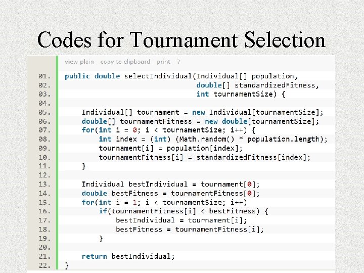 Codes for Tournament Selection 