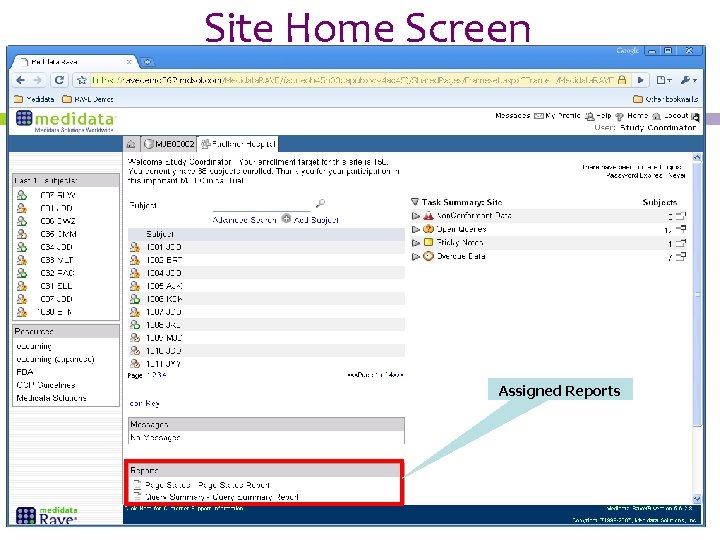 Site Home Screen Assigned Reports 