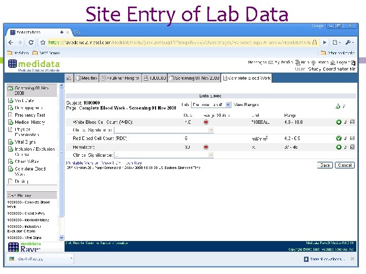 Site Entry of Lab Data 