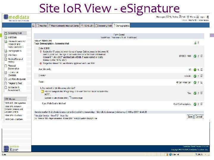 Site Io. R View - e. Signature 