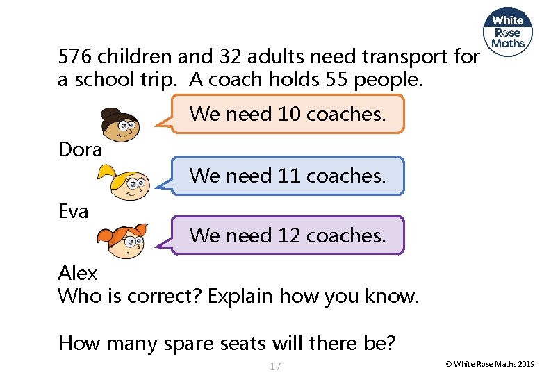 576 children and 32 adults need transport for a school trip. A coach holds