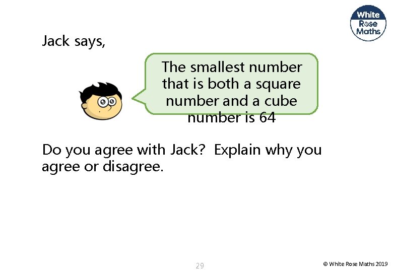 Jack says, The smallest number that is both a square number and a cube