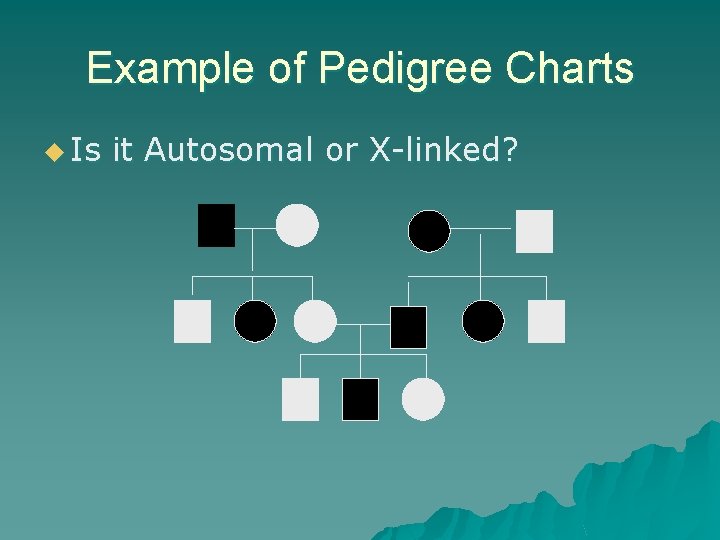 Example of Pedigree Charts u Is it Autosomal or X-linked? Example of Pedigree Charts u Is it Autosomal or X-linked?