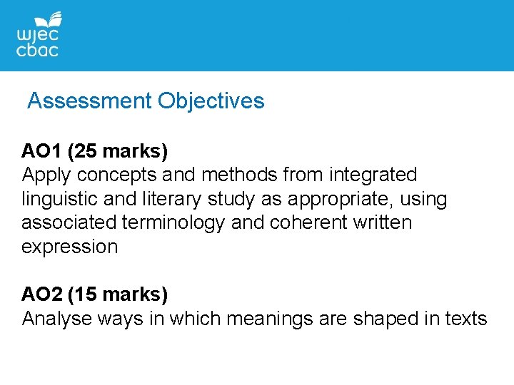 Assessment Objectives AO 1 (25 marks) Apply concepts and methods from integrated linguistic and