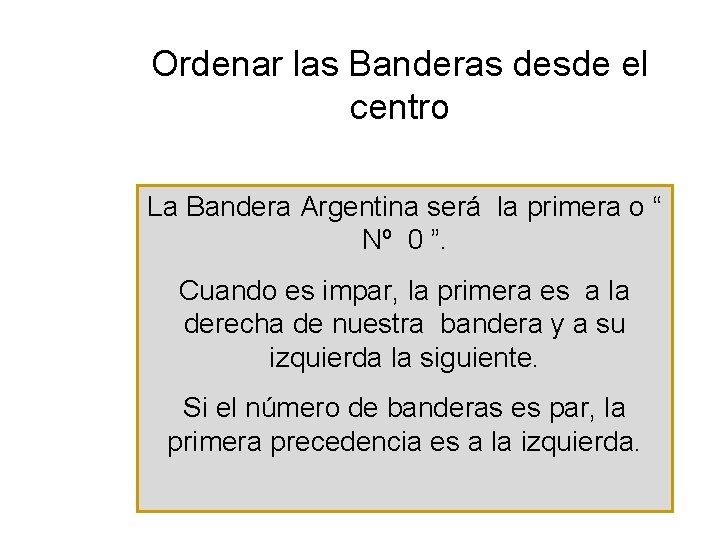 Ordenar las Banderas desde el centro La Bandera Argentina será la primera o “