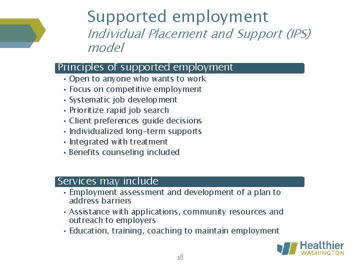 Supported employment Individual Placement and Support (IPS) model Principles of supported employment • Open