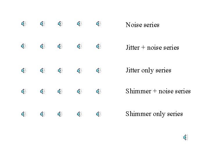 Noise series Jitter + noise series Jitter only series Shimmer + noise series Shimmer