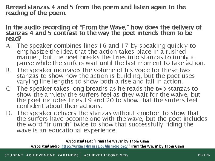 Reread stanzas 4 and 5 from the poem and listen again to the reading