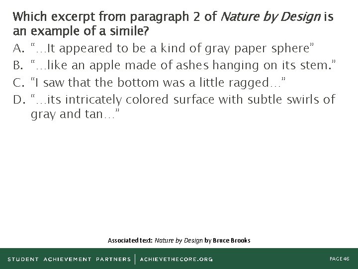 Which excerpt from paragraph 2 of Nature by Design is an example of a