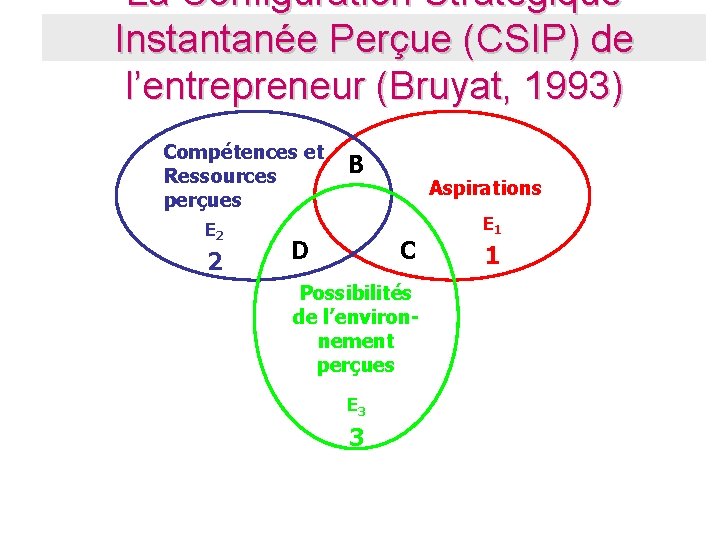 La Configuration Stratégique Instantanée Perçue (CSIP) de l’entrepreneur (Bruyat, 1993) Compétences et Ressources perçues