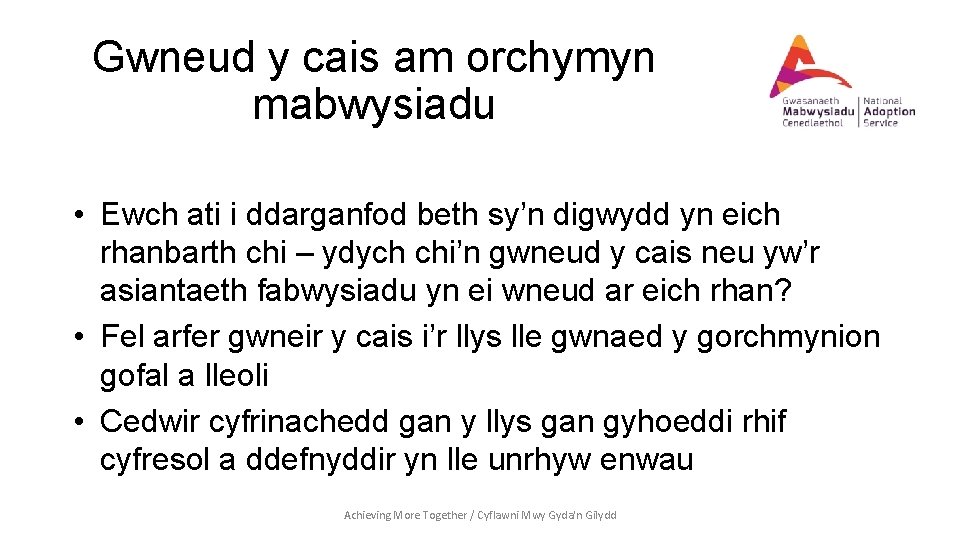 Gwneud y cais am orchymyn mabwysiadu • Ewch ati i ddarganfod beth sy’n digwydd