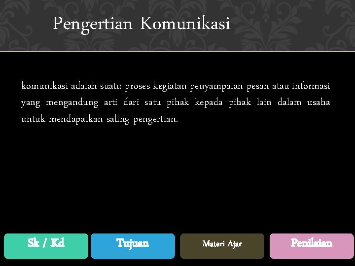 Pengertian Komunikasi komunikasi adalah suatu proses kegiatan penyampaian pesan atau informasi yang mengandung arti