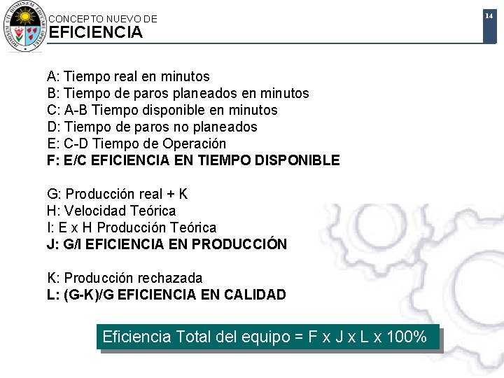 CONCEPTO NUEVO DE EFICIENCIA A: Tiempo real en minutos B: Tiempo de paros planeados CONCEPTO NUEVO DE EFICIENCIA A: Tiempo real en minutos B: Tiempo de paros planeados