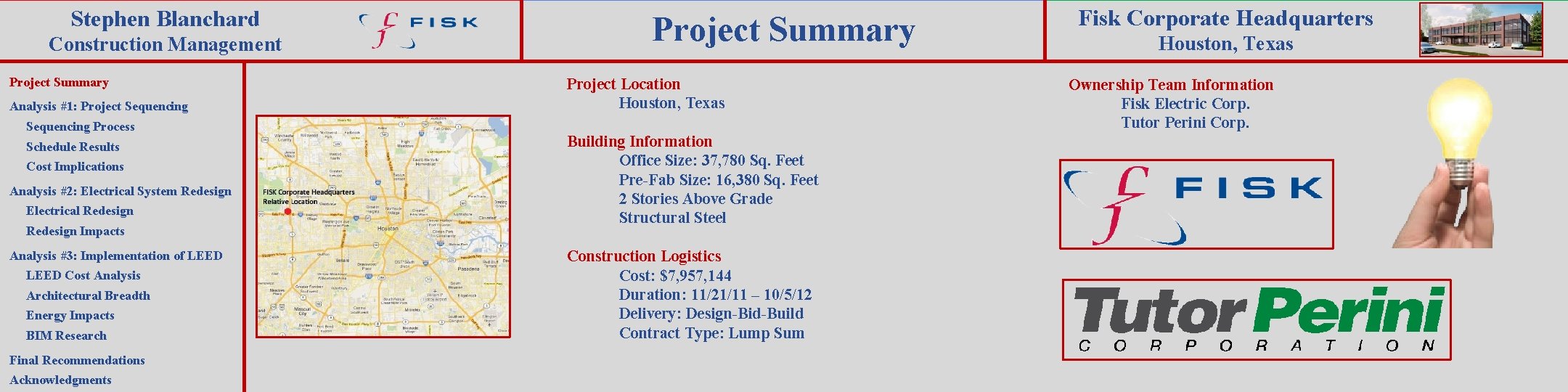 Stephen Blanchard Construction Management Project Summary Analysis #1: Project Sequencing Process Schedule Results Cost