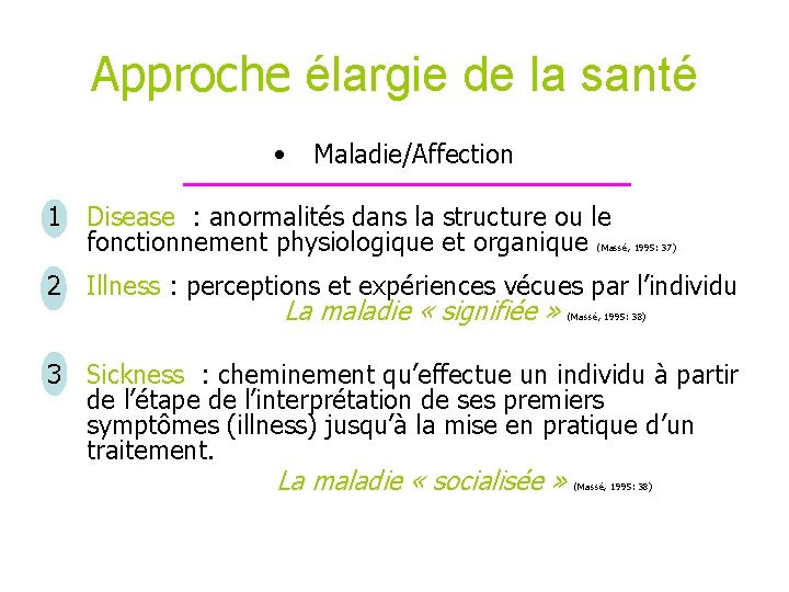 Approche élargie de la santé • Maladie/Affection 1 Disease : anormalités dans la structure