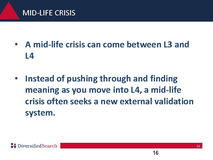MID-LIFE CRISIS • A mid-life crisis can come between L 3 and L 4 MID-LIFE CRISIS • A mid-life crisis can come between L 3 and L 4