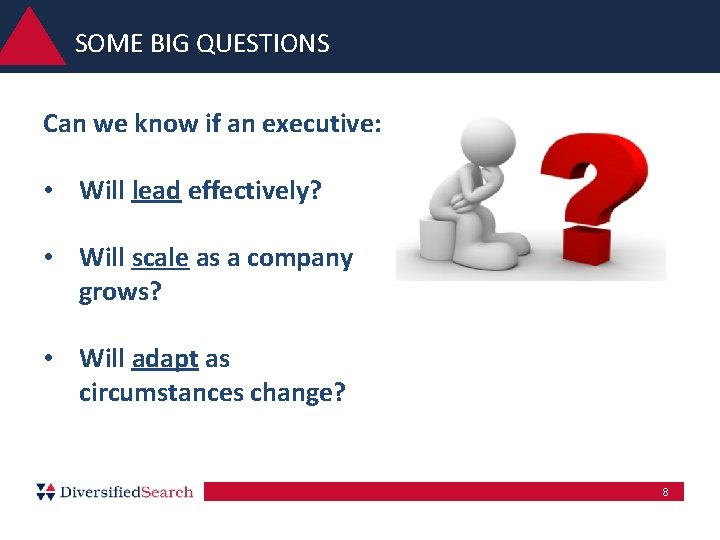 SOME BIG QUESTIONS Can we know if an executive: • Will lead effectively? • SOME BIG QUESTIONS Can we know if an executive: • Will lead effectively? •