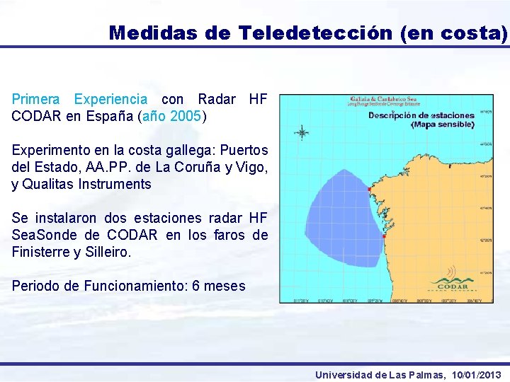 Medidas de Teledetección (en costa) Primera Experiencia con Radar HF CODAR en España (año